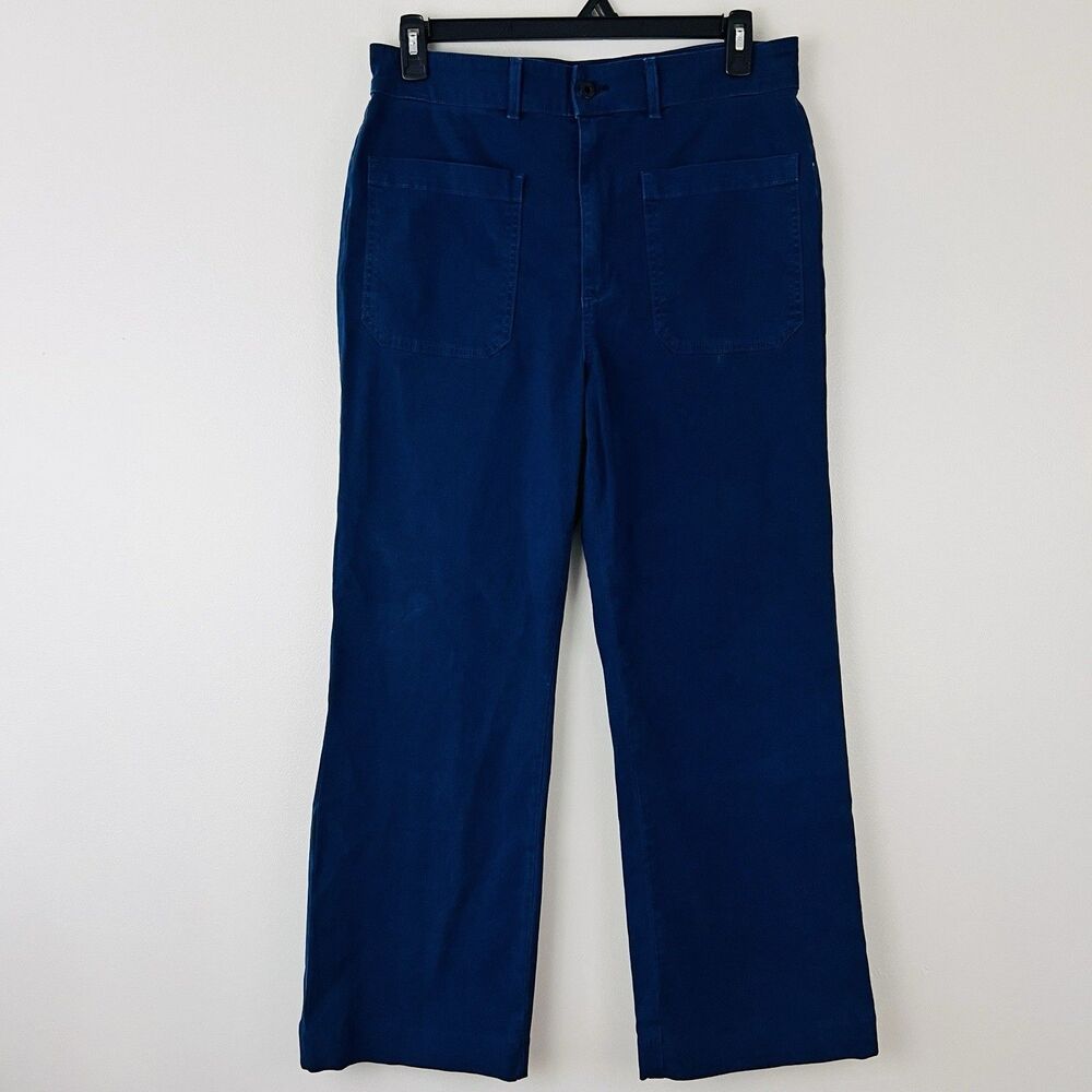 Askk Ny Navy Blue Sailor Pants Wide Leg Washed Twill Lagenlook Size 14